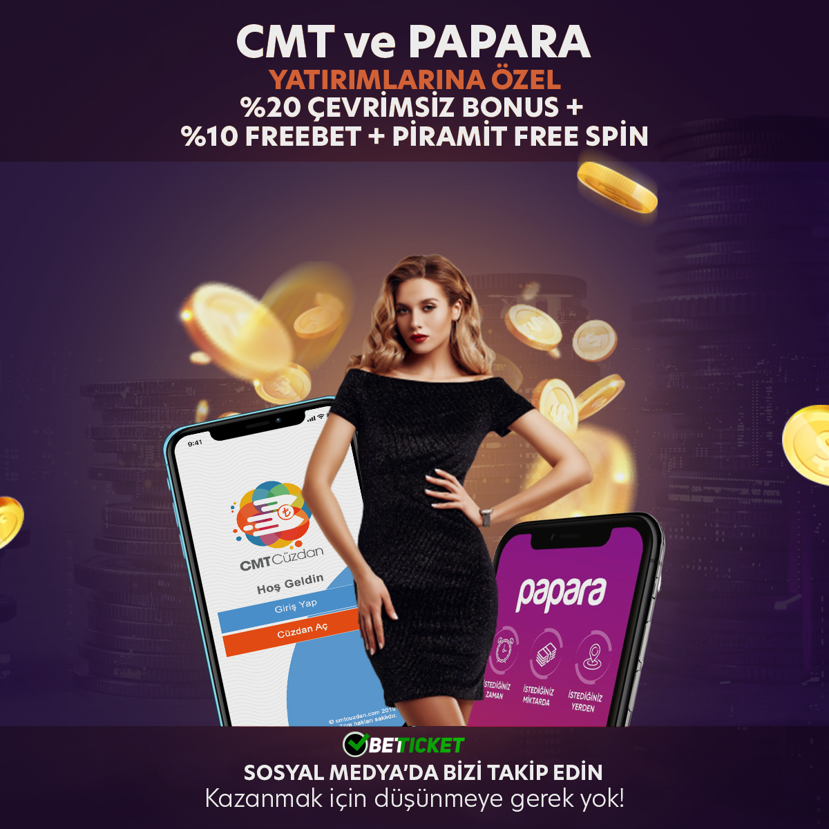 Betticket cmt ve papara özel bonus