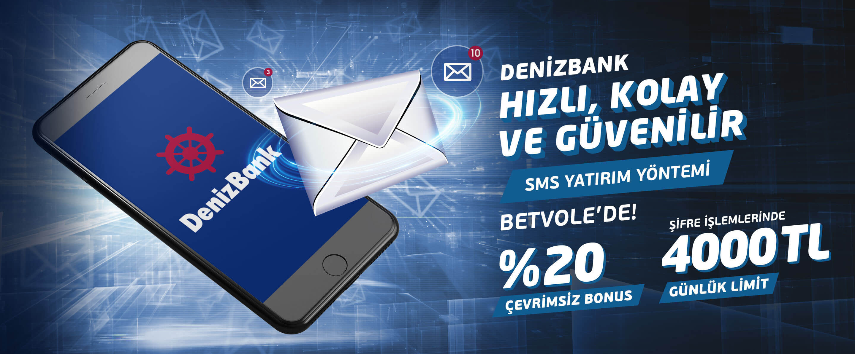 betvole %20 denizbank sms yatırım bonusu