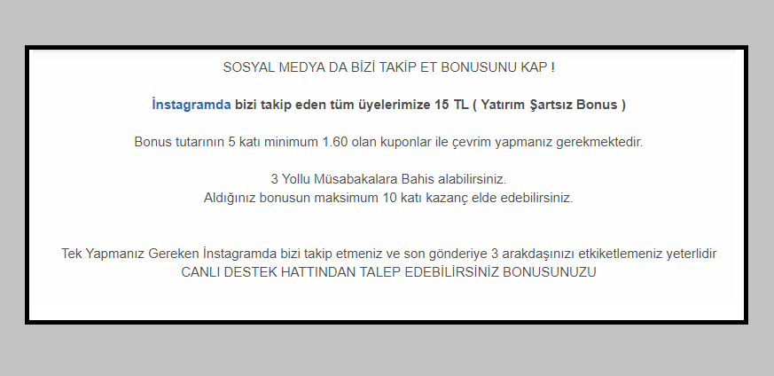 15 TL Deneme Bonusu Yatırım Şartsız